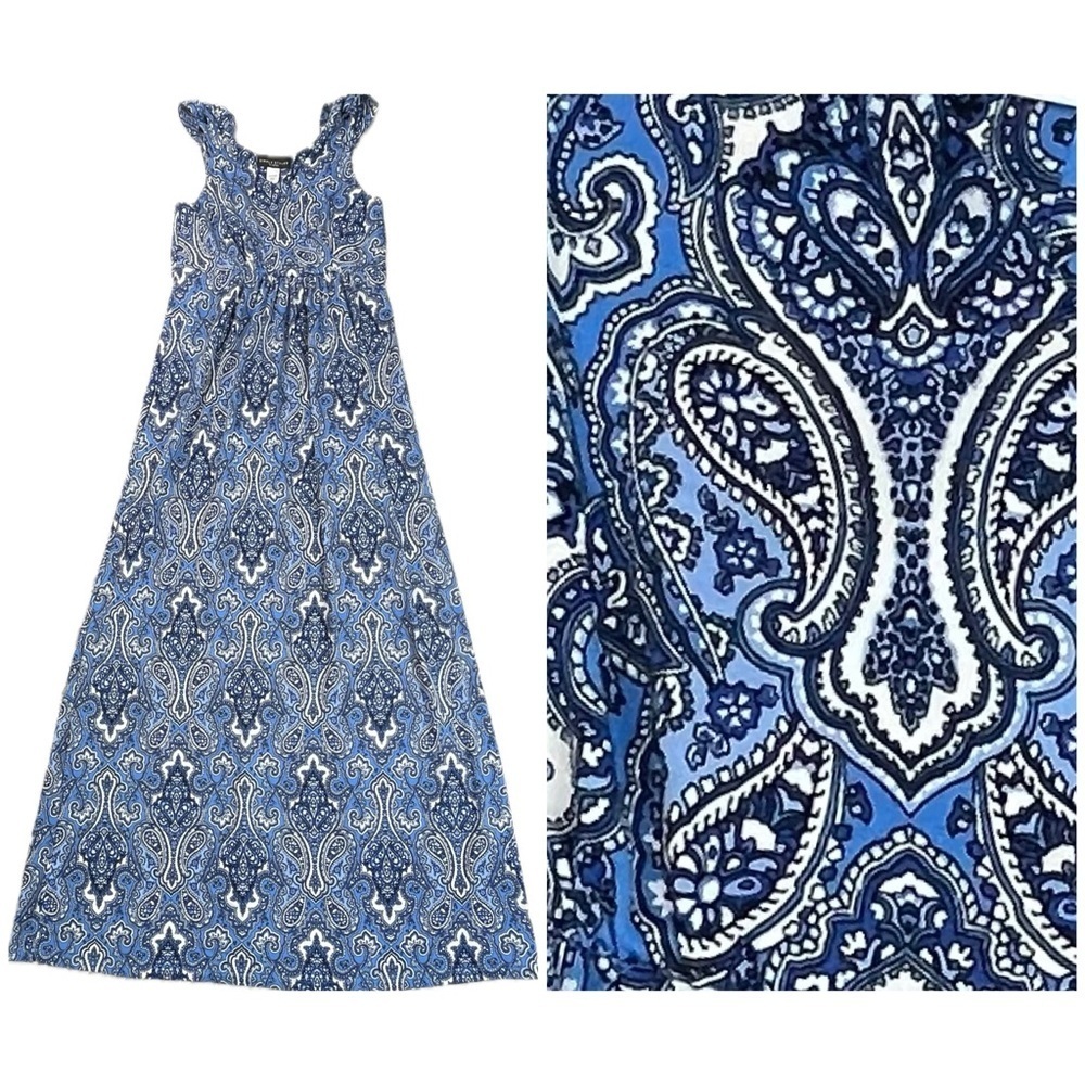 Blue Paisley Maxi Dress Boho Sleeveless. Simply Styled Sears V-neck Small petite